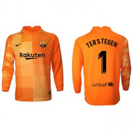 Billiga Fotbollströjor FC Barcelona Målvakt Ter Stegen 1 Hemma tröja 2021/22 Långärmad